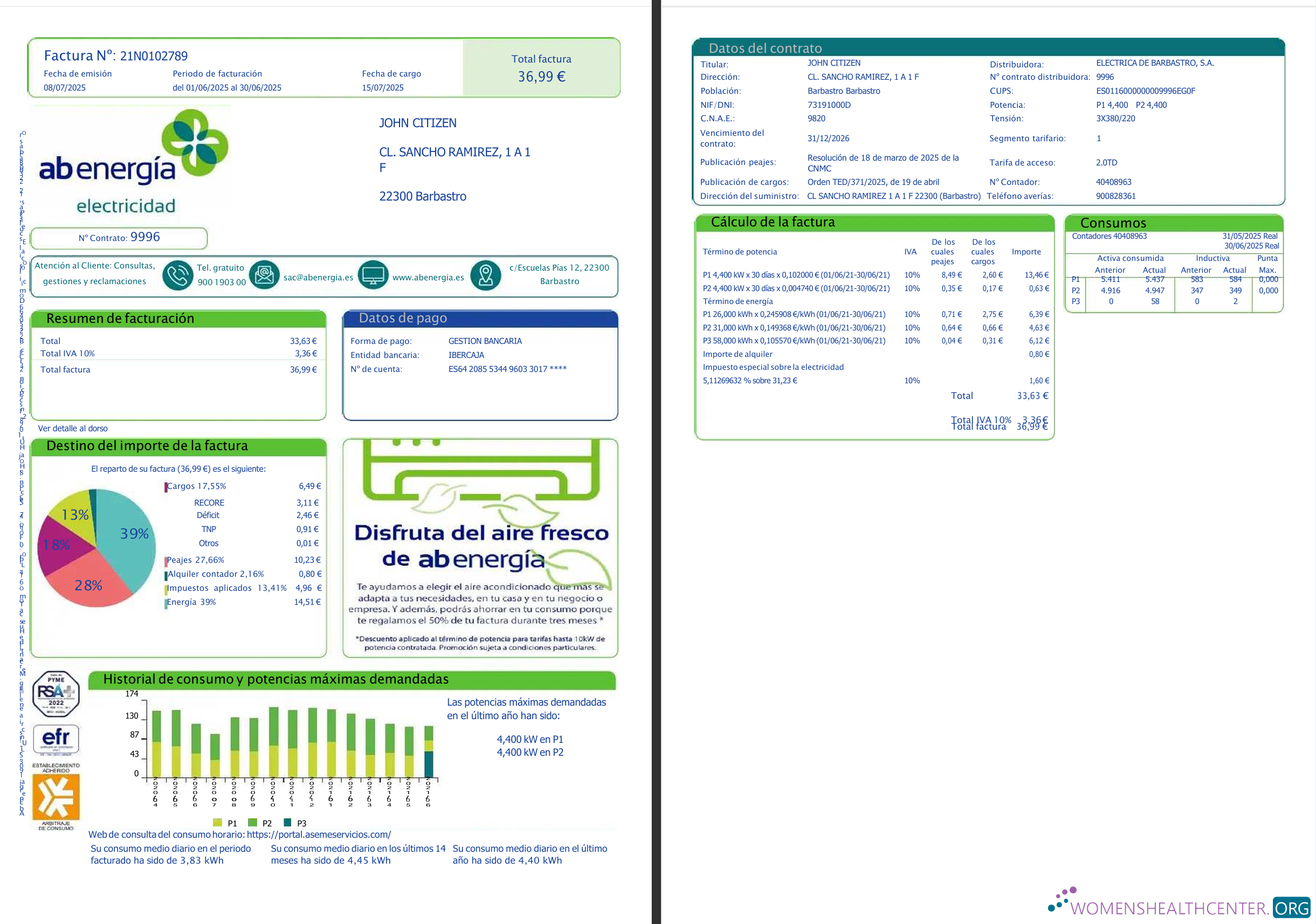 download download Spain Abenergía utility bill template in Word and PDF formats, 1 2 pages PDF template PDF template